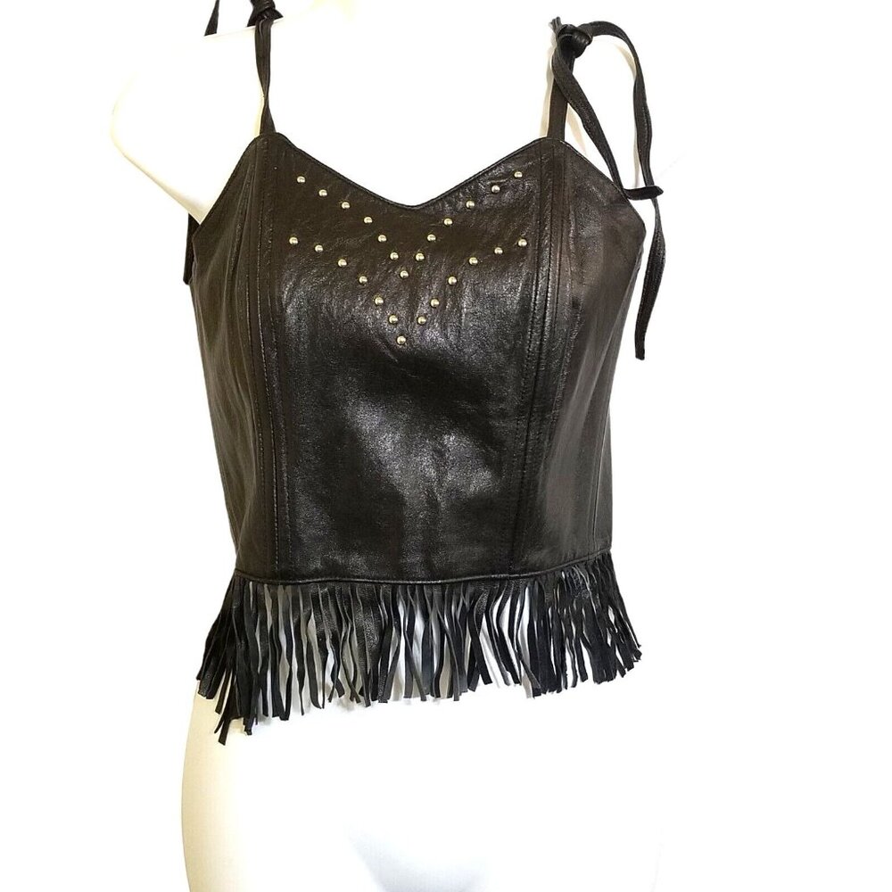 Bikers Choice Vtg  Fringe Crop Top‎ S Black Festival Boho Biker